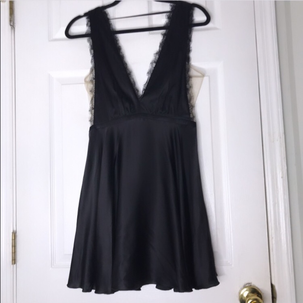 BEBE Silk Fit And Flare Lace Trim Babydoll Dress - Picture 3 of 11